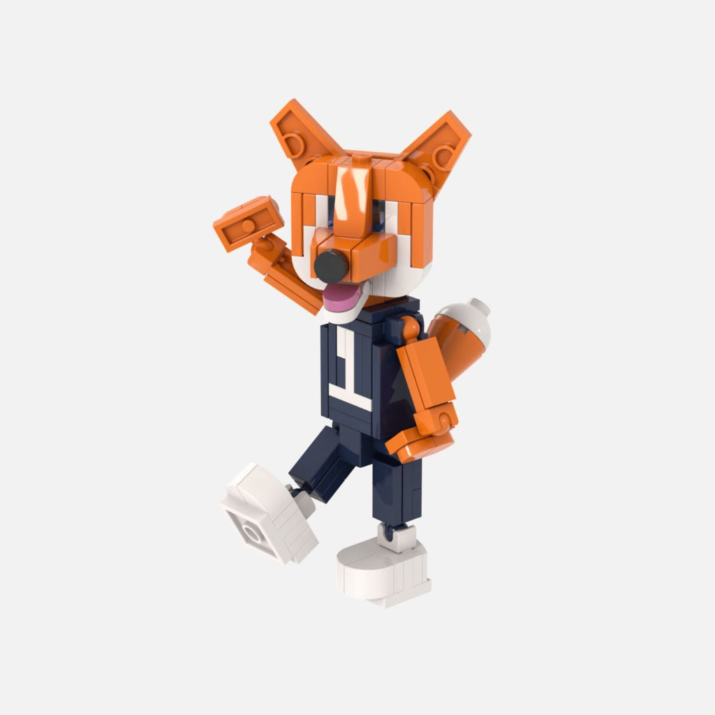 university fox mascot - customer LEGO set for business - front view